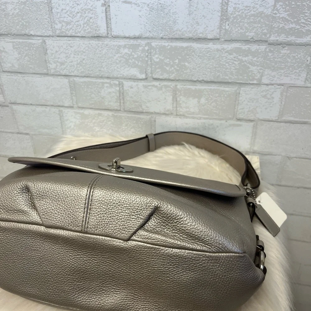 Coach Metallic Silver Leather Shoulder Bag